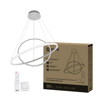 Светильник светодиодный ESTETIKA RING-95RC-2WH 95Вт 230В 3000-6500K 600/400 1.2м трос пульт ДУ белый IN HOME в Хабаровске