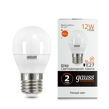 Лампа светодиодная LED-ШАР 12Вт E27 3000K 880Лм Elementary GAUSS в Хабаровске