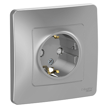 Розетка одинарная BLANCA SE с заземлением со шторками алюминий в Хабаровске