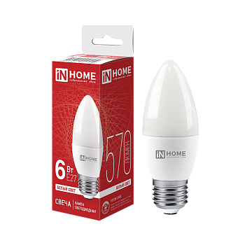 Лампа светодиодная LED-СВЕЧА-VC 6Вт 230В Е27 4000К 570Лм IN HOME в Хабаровске