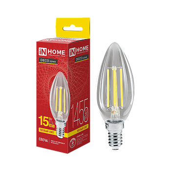 Лампа светодиодная LED-СВЕЧА-deco 15Вт 230В Е14 3000К 1455Лм прозрачная IN HOME в Хабаровске