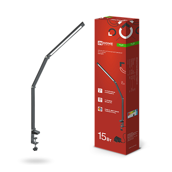 Светильник настольный светодиодный PLUS ССС-02Ч 15Вт 3000-6500К 600Лм USB, с адаптером, струбцина ЧЕРНЫЙ IN HOME в Хабаровске