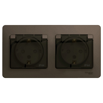 Розетка двойная Glossa SE IP44 с заземлением со шторками шоколад в сборе в Хабаровске