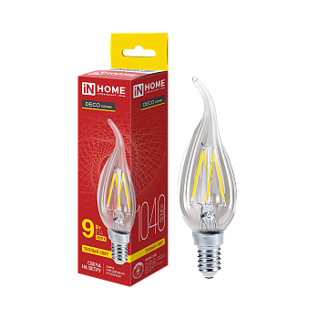 Лампа светодиодная LED-СВЕЧА НА ВЕТРУ-deco 9Вт 230В Е14 3000К 1040Лм прозрачная IN HOME в Хабаровске