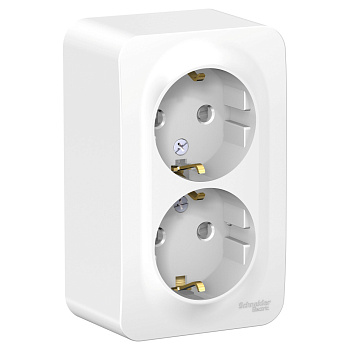 Розетка двойная BLANCA SE накладная с заземлением со шторками с монтажной пластиной белая в Хабаровске