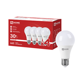 Лампа светодиодная LED-A65-VC 4PACK 30Вт 230В Е27 4000К 2850Лм (4шт./упак) IN HOME в Хабаровске