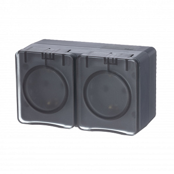 Розетка двойная AtlasDesign SE Profi54 накладная с з/к со шторками с крышкой антрацит в Хабаровске