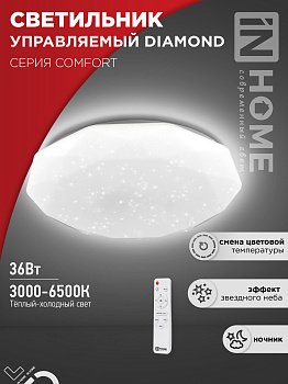 Светильник светодиодный COMFORT DIAMOND 36Вт 230В 3000-6500K 2900Лм 350x90мм с пультом ДУ IN HOME в Хабаровске