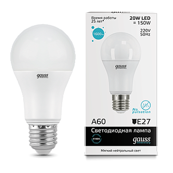 Лампа светодиодная LED-A60 20Вт E27 4100K 1600Лм Elementary GAUSS в Хабаровске
