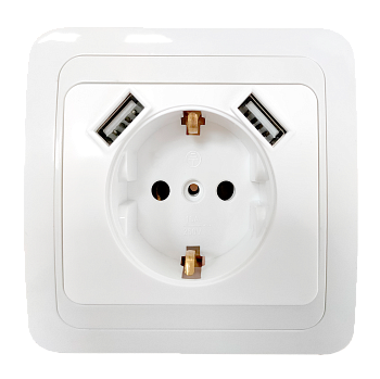 Розетка одинарная с заземлением CLASSICO с двумя USB белая 2047 IN HOME в Хабаровске