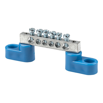 Шина "0" N (6x9мм) 6 отверстий цинк 2 синих угловых изолятора EKF в Хабаровске
