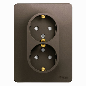 Розетка двойная Glossa SE с заземлением со шторками шоколад в сборе в Хабаровске
