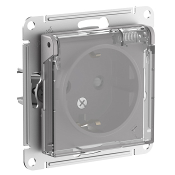 Розетка одинарная AtlasDesign AQUA IP44 SE с заземлением со шторками с крышкой алюминий в Хабаровске