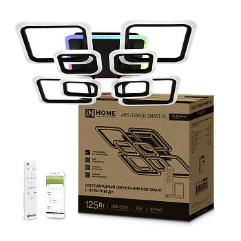 Светильник светодиодный ELEGANT ARIS-125RGB-SMART-BL 125Вт 230В 3000-6500K 8800Лм 585х585х115мм пульт ДУ черный IN HOME в Хабаровске