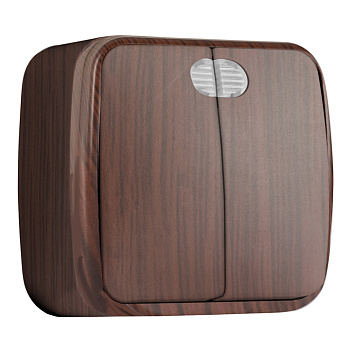 Выключатель 2-клавишный ОП Минск 10А с индикатором тёмное дерево EKF в Хабаровске