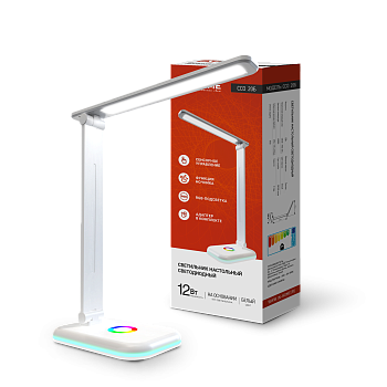 Светильник настольный светодиодный PLUS ССО-20Б 12Вт 3000-6500К 640Лм RGB-подсветка, сенсор, с адаптером БЕЛЫЙ IN HOME в Хабаровске