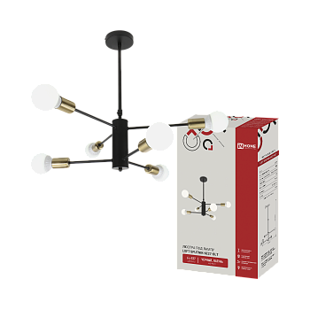 Светильник потолочный под лампу LOFT SPUTNIK-6E27-BLT 6хЕ27 черный, латунь IN HOME в Хабаровске