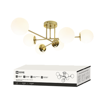 Светильник потолочный под лампу AURORA EASY-6G9-LT 6xG9 матовые плафоны, латунный корпус IN HOME в Хабаровске