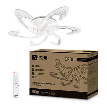 Светильник светодиодный ELEGANT ORBIT 90Вт 230В 3000-6500K 7000Лм 725х635х90мм c пультом ДУ белый IN HOME в Хабаровске