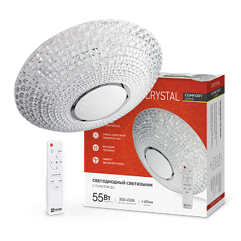 Светильник светодиодный COMFORT CRYSTAL 55Вт 230В 3000-6500K 4400Лм 400x100мм с пультом ДУ IN HOME в Хабаровске