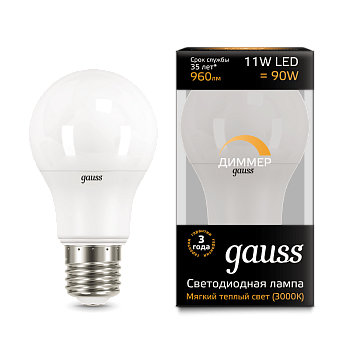 Лампа светодиодная LED-A60-dim 11Вт E27 3000К 960Лм диммируемая Black GAUSS в Хабаровске