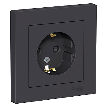 Розетка одинарная AtlasDesign SE с заземлением со шторками карбон в сборе в Хабаровске