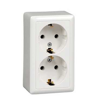 Розетка двойная ХИТ SE накладная с изоляционной пластиной с заземлением белая в Хабаровске