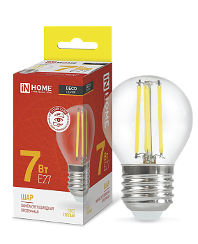 Лампа светодиодная LED-ШАР-deco 7Вт 230В Е27 3000К 810Лм прозрачная IN HOME в Хабаровске