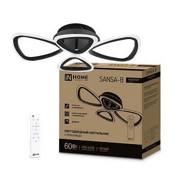 Светильник светодиодный ELEGANT SANSA-B 60Вт 230В 3000-6500K 4700Лм 600х400х75мм c пультом ДУ черный IN HOME в Хабаровске