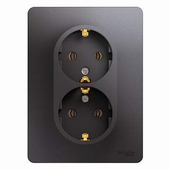 Розетка 2ая с заземлением Glossa графит в сборе в Хабаровске