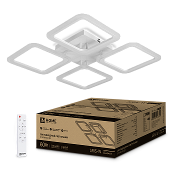 Светильник светодиодный ELEGANT ARIS-W 60Вт 230В 3000-6500K 4700Лм 450х450х75мм c пультом ДУ белый IN HOME в Хабаровске