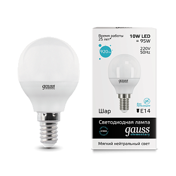 Лампа светодиодная LED-ШАР 10Вт E14 4100K 920Лм Elementary GAUSS в Хабаровске