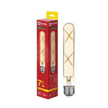 Лампа светодиодная LED-T30-deco gold 7Вт 230В Е27 3000К 720Лм 185мм золотистая IN HOME в Хабаровске