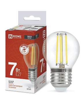Лампа светодиодная LED-ШАР-deco 7Вт 230В Е27 4000К 810Лм прозрачная IN HOME в Хабаровске