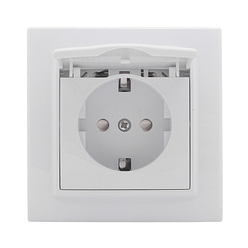 Розетка одинарная со шторками с заземлением с крышкой Минск EKF белая в Хабаровске