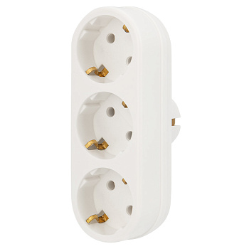 Тройник электрический линейный 16А с заземлением белый REXANT в Хабаровске