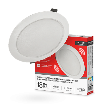 Панель светодиодная встраиваемая круглая RLP-DD 18Вт 230В 4000К 1440Лм 177мм, датчик движения, белая IP40 IN HOME в Хабаровске