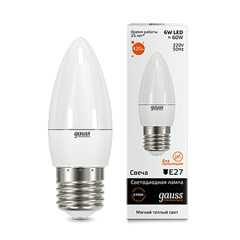 Лампа светодиодная LED-СВЕЧА 6Вт E27 3000K 420Лм Elementary GAUSS в Хабаровске