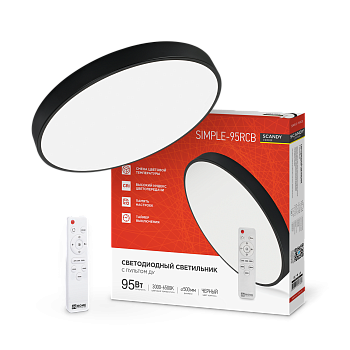 Светильник светодиодный SCANDY SIMPLE-95RCB 95Вт 230В 3000-6500K 7600Лм 500x50мм с пультом ДУ черный IN HOME в Хабаровске