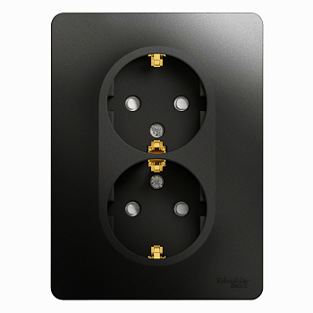 Розетка двойная Glossa SE с заземлением со шторками антрацит в сборе в Хабаровске