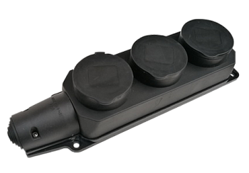 Розетка тройная с заземлением каучук с заглушками 16А IP44 черная 9323 IN HOME в Хабаровске