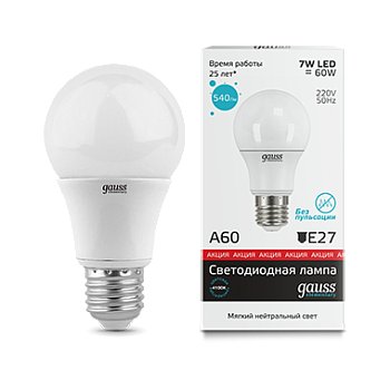 Лампа светодиодная LED-A60 7Вт E27 4100K 540Лм Elementary GAUSS в Хабаровске