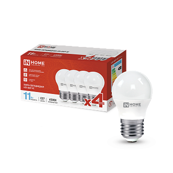Лампа светодиодная LED-ШАР-VC 4PACK 11Вт 230В Е27 6500К 1050Лм (4шт./упак) IN HOME в Хабаровске