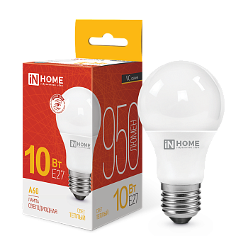 Лампа светодиодная LED-A60-VC 10Вт 230В Е27 3000К 950Лм IN HOME в Хабаровске