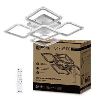 Светильник светодиодный ELEGANT ARIS-W-BG 90Вт 230В 3000-6500K 7000Лм 557х557х115мм пульт ДУ белый IN HOME в Хабаровске