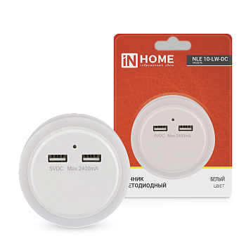 Ночник светодиодный NLE 10-LW-DC белый 2хUSB разъема с датчиком освещения 230В IN HOME в Хабаровске