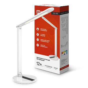 Светильник настольный светодиодный SIMPLE ССО-07Б 12Вт 600Лм сенсор, адаптер БЕЛЫЙ IN HOME в Хабаровске
