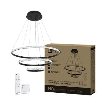 Светильник светодиодный ESTETIKA RING-MYSTERY-140RC-3BL 140Вт 3000-6500K 600/400/200 1.2м пульт ДУ черный IN HOME в Хабаровске