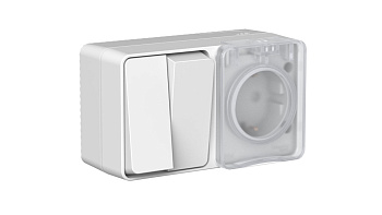 Блок розетка 1ая с з/к со шторками+выкл 2кл НАКЛАДНОЙ AtlasDesign Profi54 серый в Хабаровске