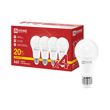 Лампа светодиодная LED-A60-VC 4PACK 20Вт 230В Е27 3000К 1900Лм (4шт./упак) IN HOME в Хабаровске